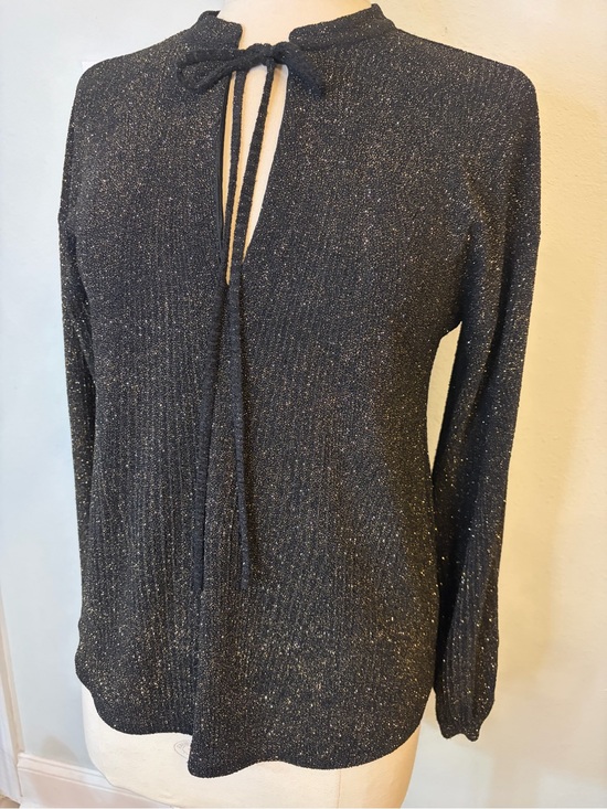 Endless Rose Tops - Endless Rose Black Sparkle Tie-Neck V-Neck Sweater